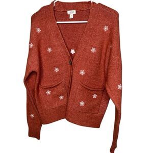 a.n.a A New Approach Rust Orange Cardigan Sweater Embroidered Snowflakes Small